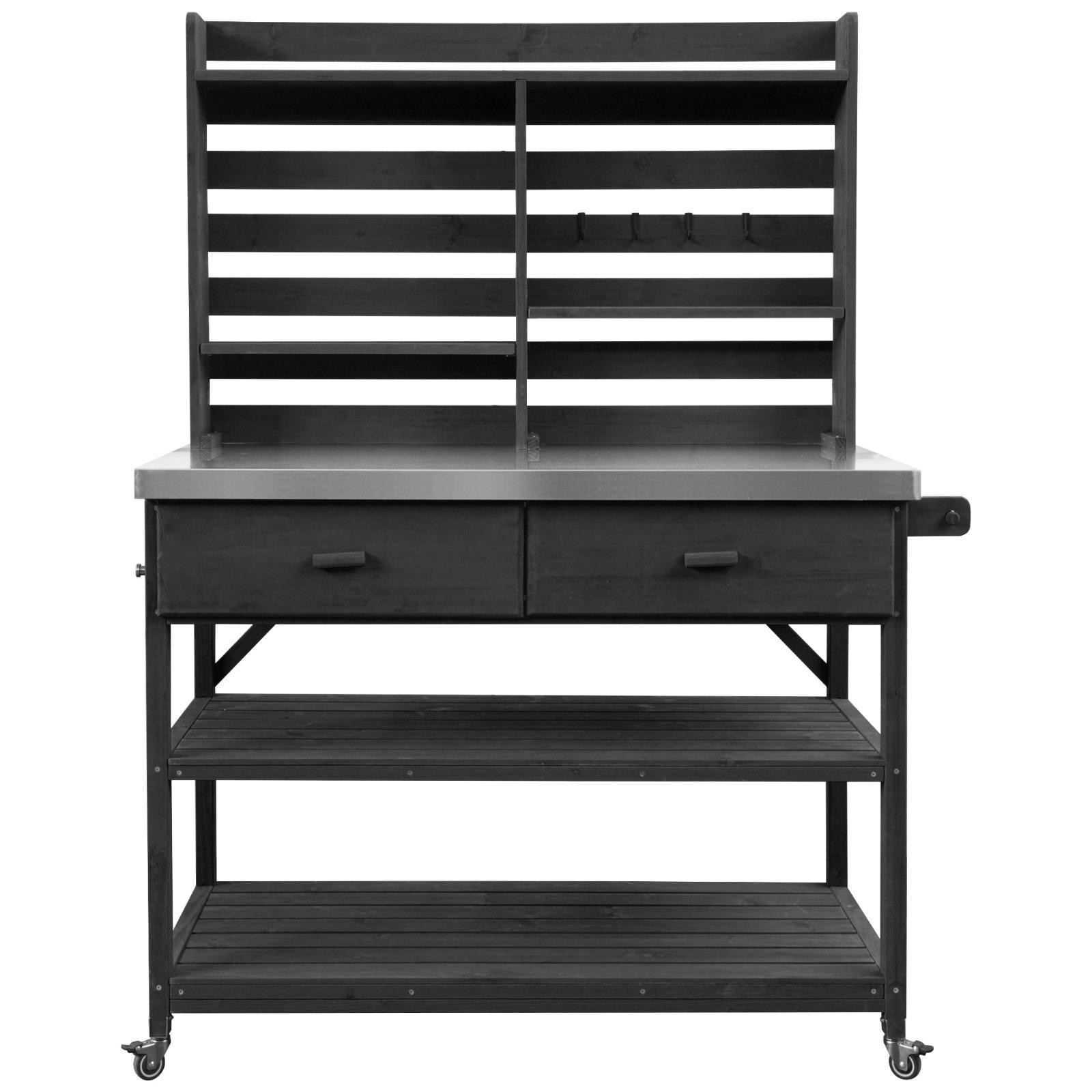 Garden Potting Bench Table 64.9''H, Solid Fir Wood Outdoor Storage Cabinet with