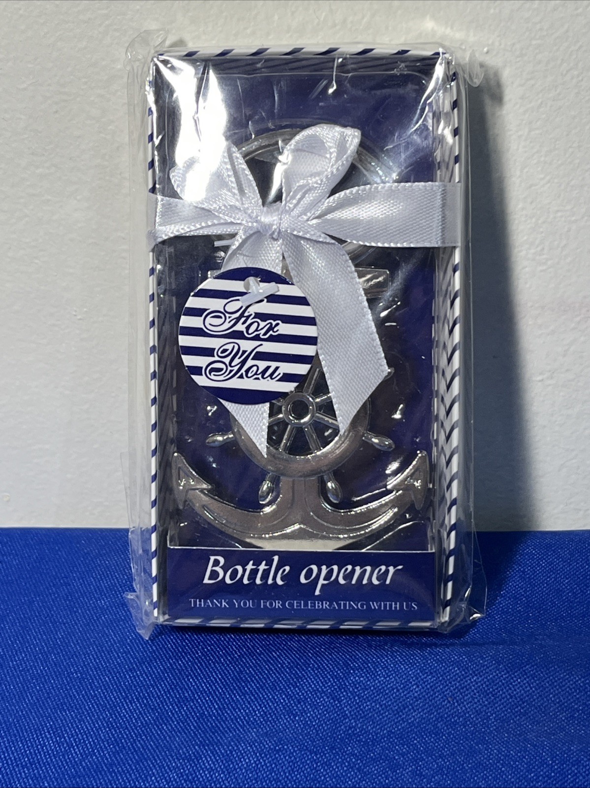 Bottle Opener, Nautical / Navy / Silver And It Wheel And Anchor