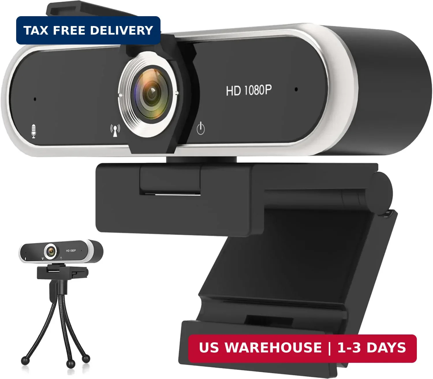 Webcam 1080P with Microphone & Privacy Cover for PC/Laptop, USB Computer Camera