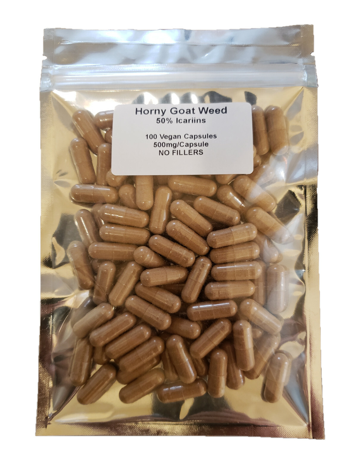 Horny Goat Weed 50% Icariins, Vegan Caps, NO FILLERS 100ct, 500mg/Cap BEST PRICE