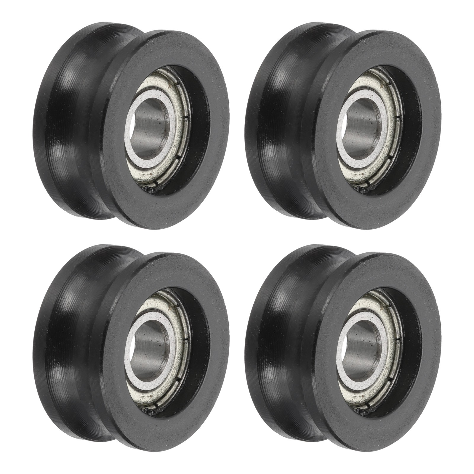 U Groove Ball Bearing Roller, 6 x 21 x 10mm Guide Wheel, Black Pack of 4