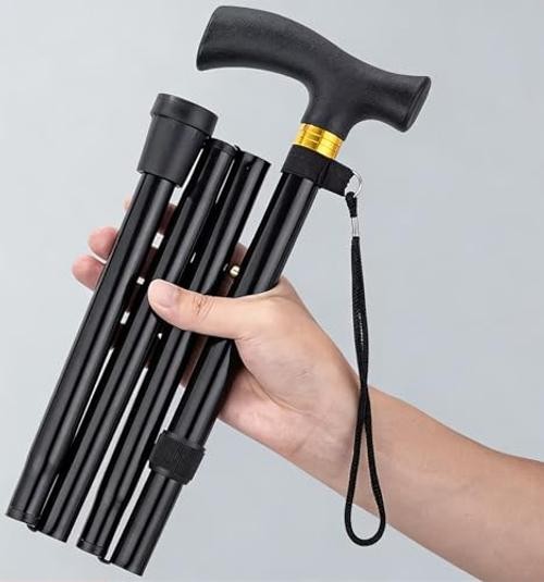Folding Walking Cane,Walking Pole with 5-Level Adjustable Height,Walking Stick