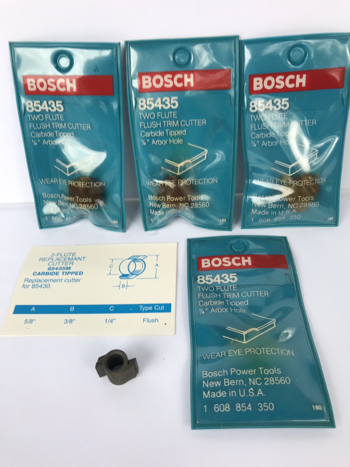 FOUR (4) BOSCH 85435  5/8" DIA. CARBIDE TIPPED FLUSH / TRIM REPLACEMENT CUTTERS