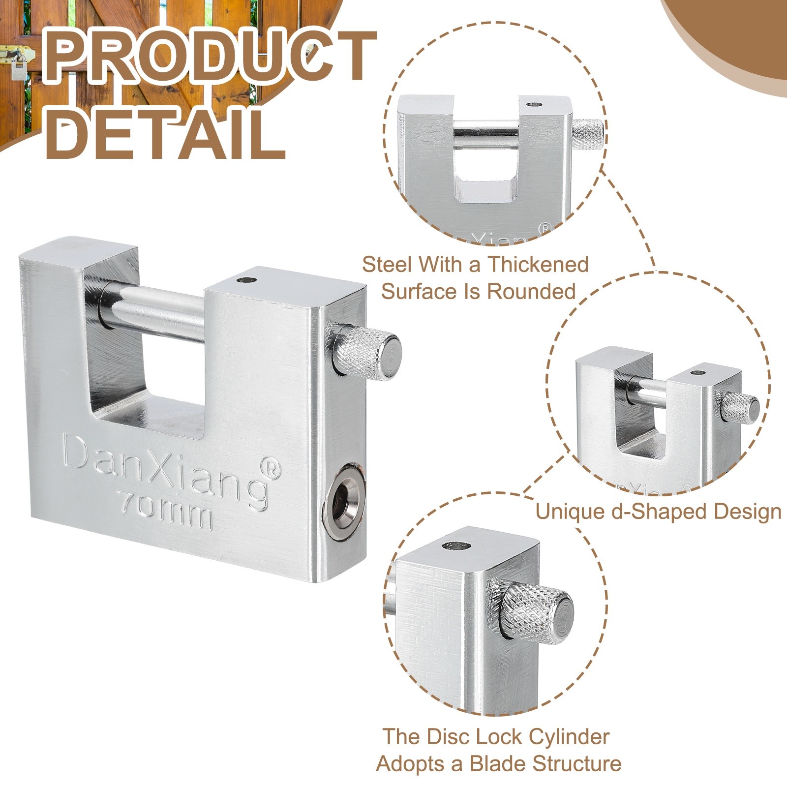 2.8" High Security Padlock Steel D-Shaped Heavy Duty Locks with 4 Keys