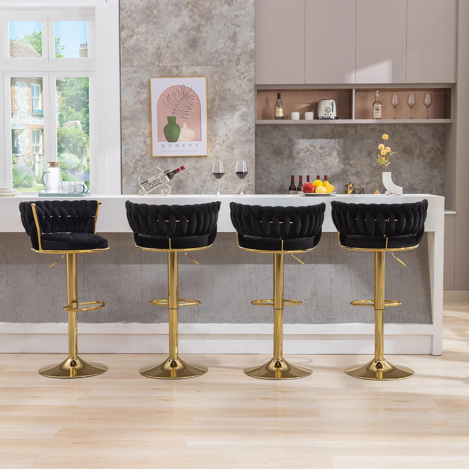 VECELO Bar Stools Set of 2, Adjustable Barstools Counter Height Stools with Back