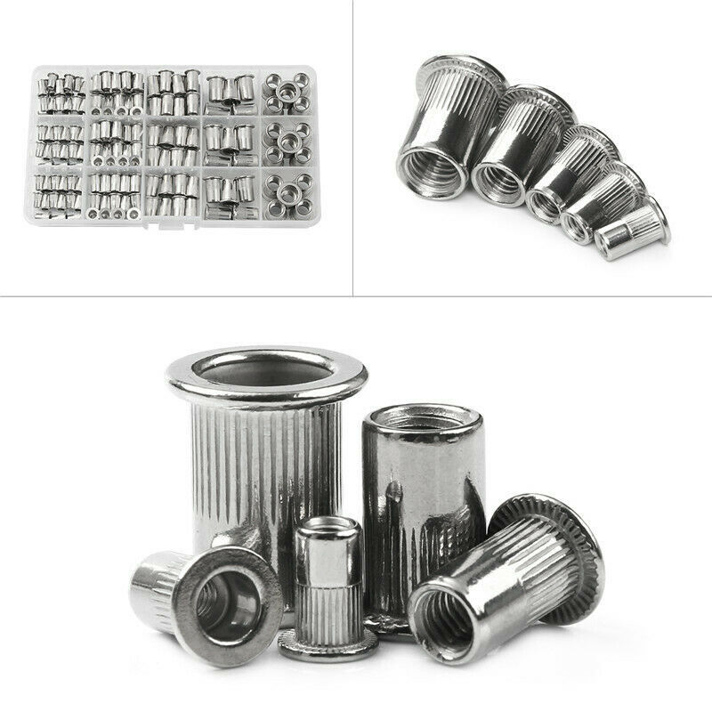 150PCS Rivet Nuts Kit Stainless Steel Flat Head Threaded Insert Nutsert Set US