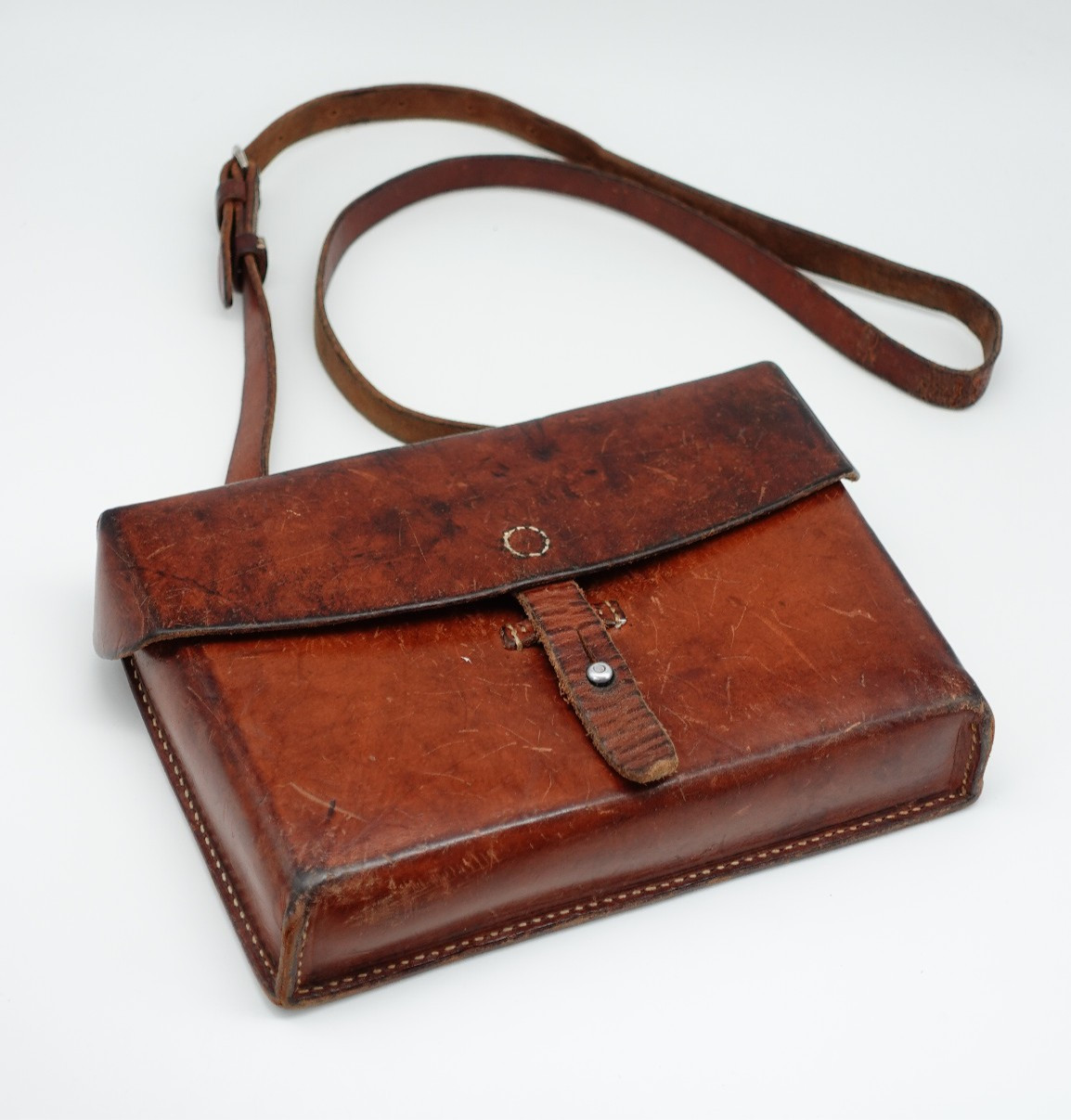 VTG Swiss Soldier Army Leather Shoulder Bag Officier Switzerland Surplus ~1970