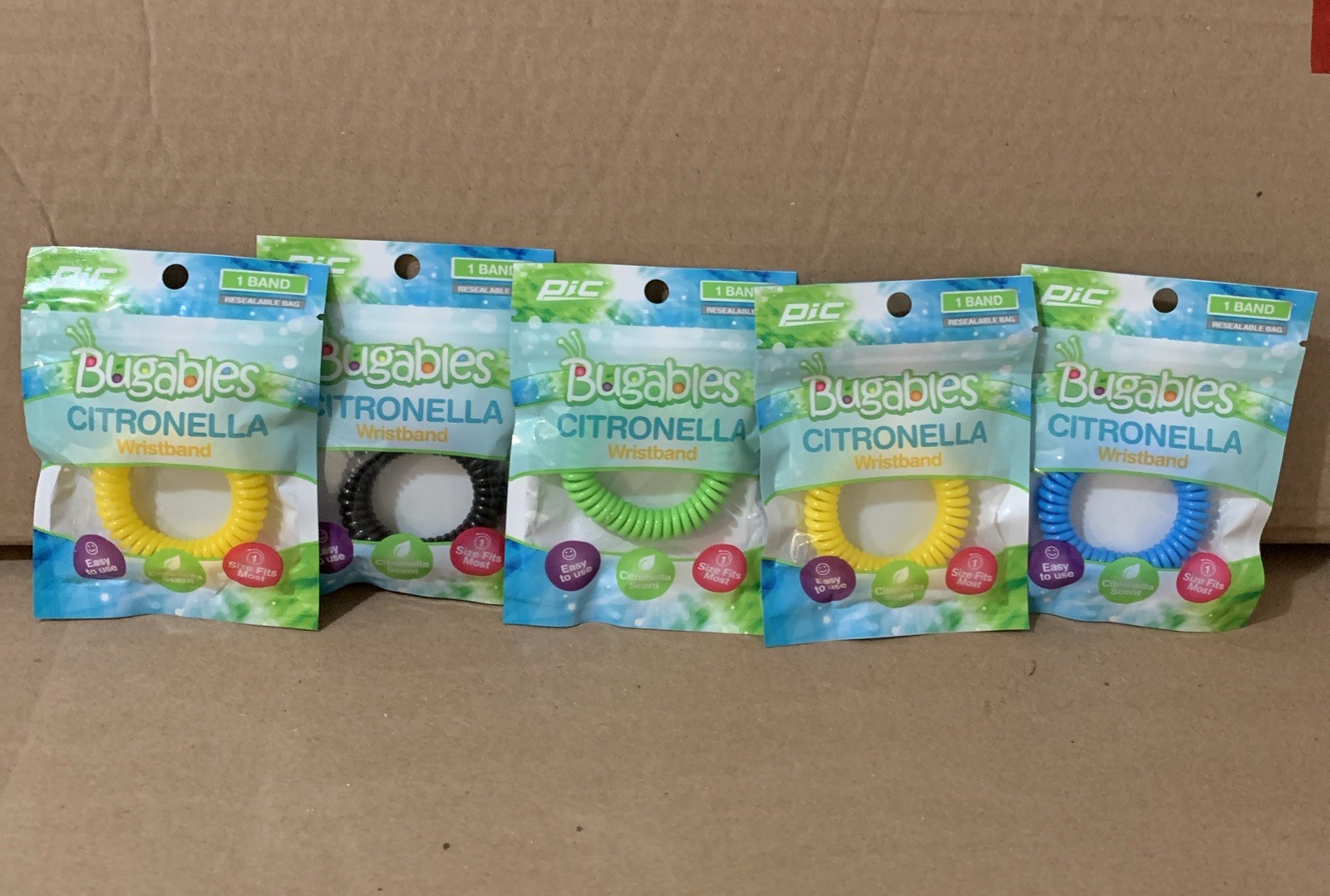 Pic Bugables Citronella Wristband Lot of 5 Assort Color Bands Mosquito Repellent