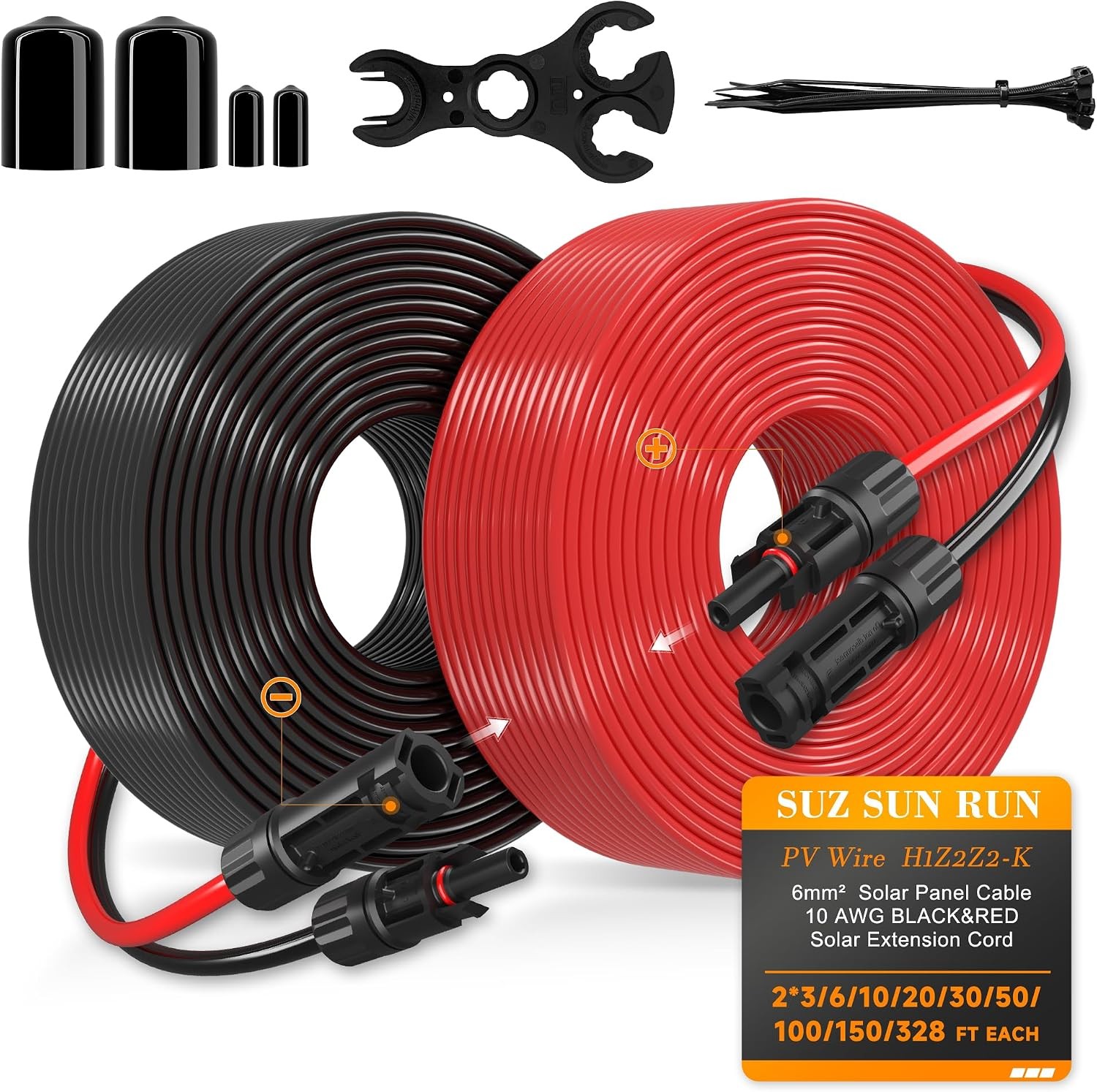 10AWG Solar Panel Extension Cable 6Ft Tinned Copper with Connectors for RV | 6mm