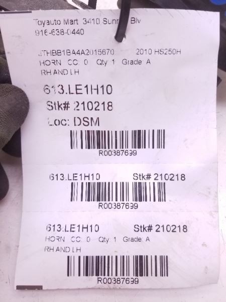 2010 LEXUS HS250H HORN PAIR LEFT AND RIGHT