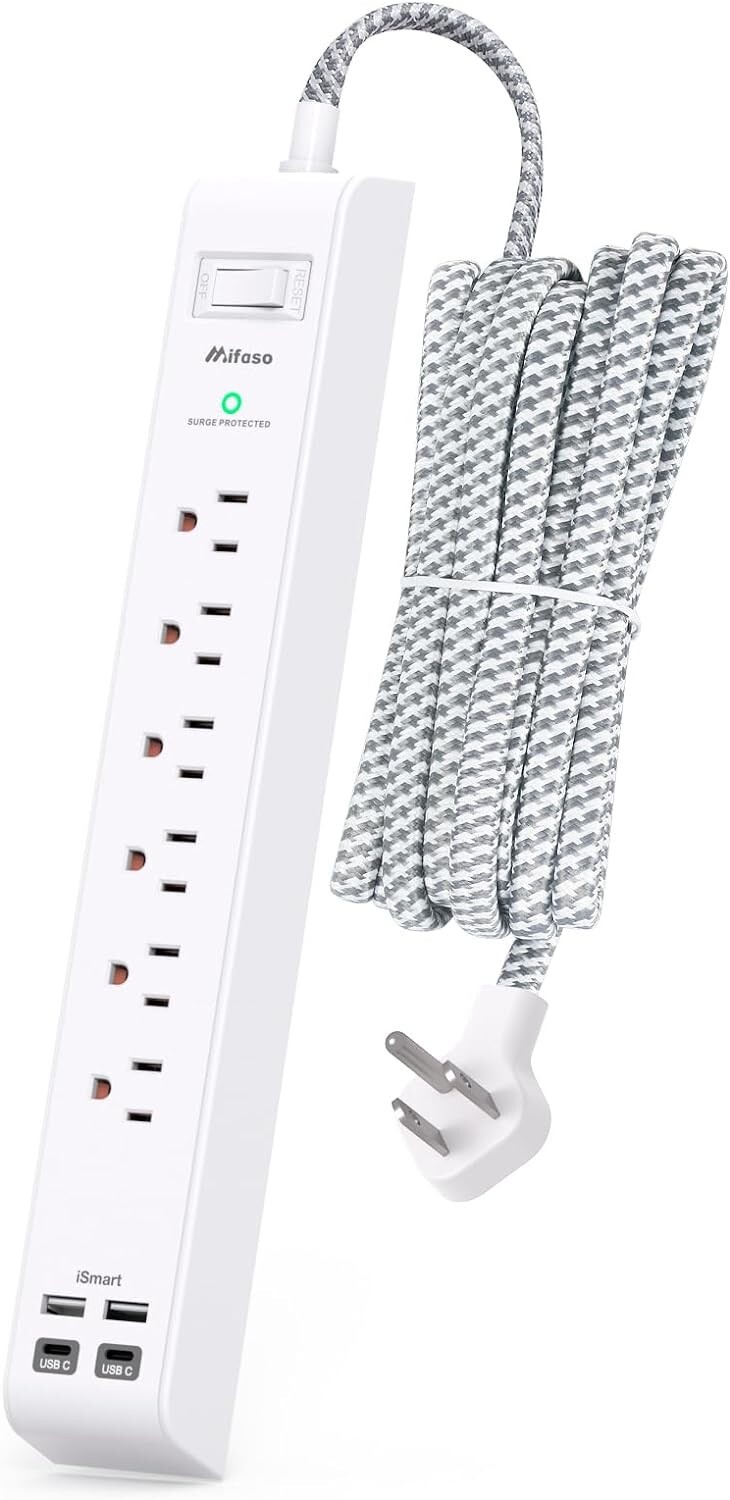 Surge Protector Power Strip 10 ft with 4 USB Ports 2 USB-C 6 AC Outlets, Flat Pl