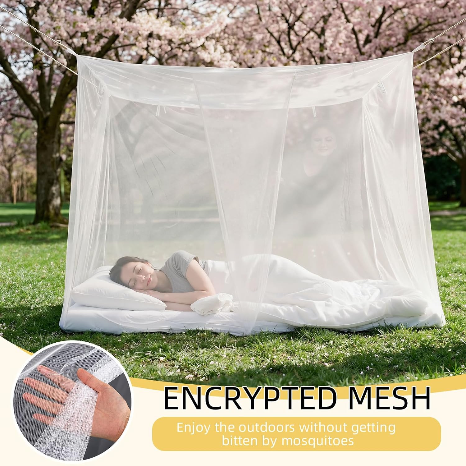 Bed Mosquito Net Rectangular Canopy Drapes with Hook Nylon Rope for Single Twin