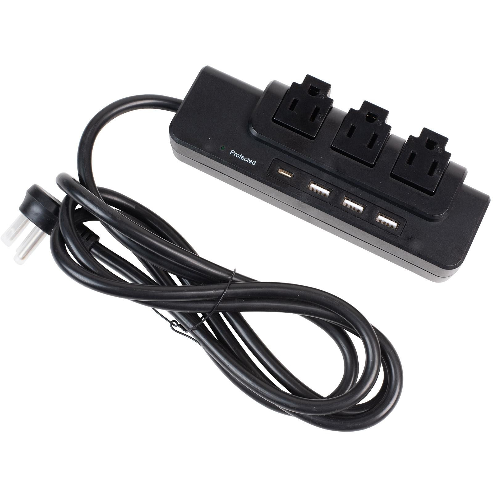 3-Outlets Extender Rotating Power Strip Surge Protector 6 ft Cord and 3 USB-A/1