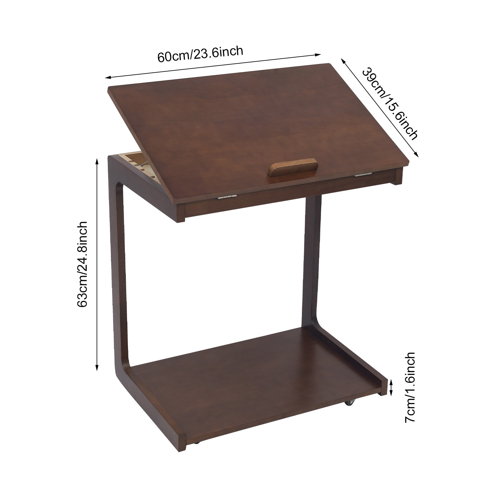C-Shaped Wooden Side Table Sofa Side Table Rolling Side Table w/Flip Desktop