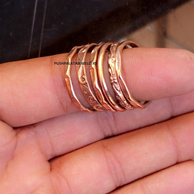 Handmade Copper Stacking Ring Set: Etched Meditation Rings All Size