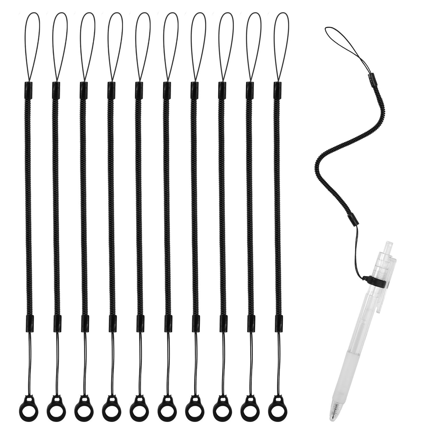 10pcs Pen Lanyards, Elastic Lanyard Tether with Silicone Rings black