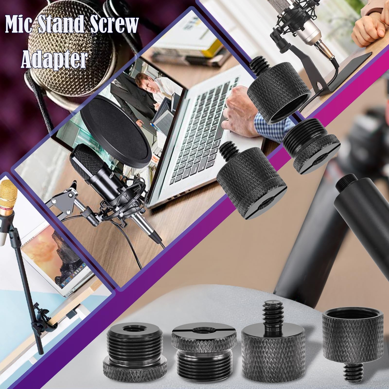 Microphone Stand Screw Adapter 4 Pack 1/4" to 5/8" Thread Converter Set