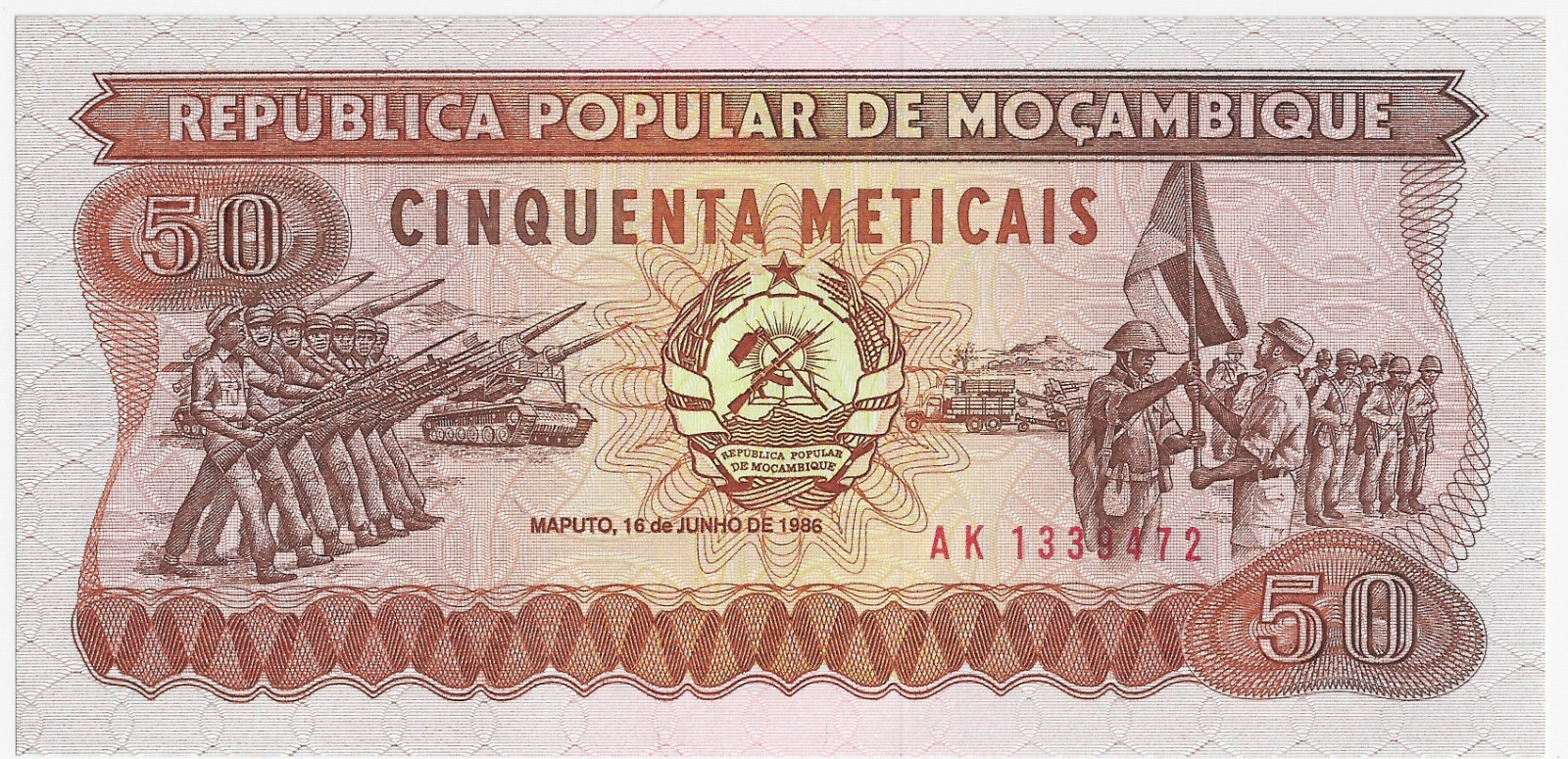 1986 Mozambique Banknote P129b 50 Meticais UNC