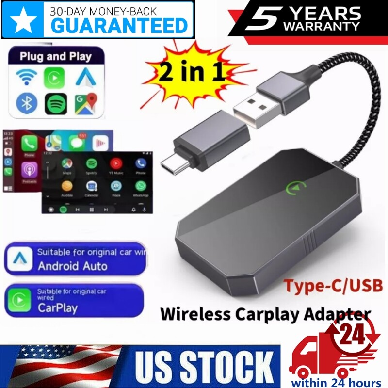 2in1 Wireless CarPlay Adapter Android Auto Car Auto Navigation Player USB Dongle