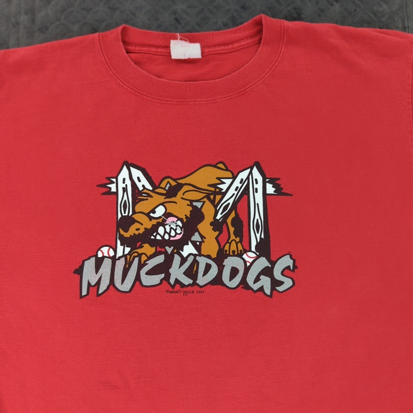 VTG Batavia Muckdogs Shirt Majestic Minor Leagues MiLB Red Short Sleeve Men XL