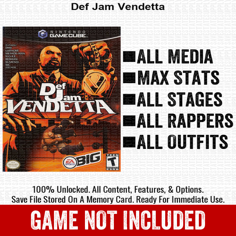 Def Jam Vendetta 100% Nintendo GameCube Memory Card Save CHEATS