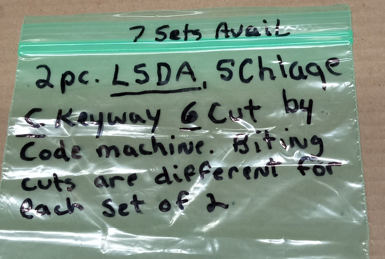 LSDA Schlage Keys, Code PRECUT Sets Of 2, Keyway C, 6 Cuts/Pin