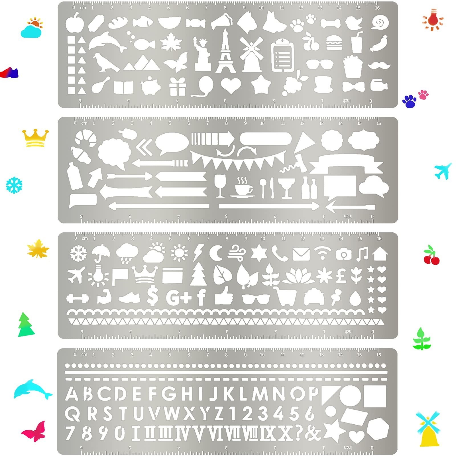 Chinco 4 Pieces Stencils Metal Journal Template 7.1 x 2.3 Inch Bookmark Ruler...