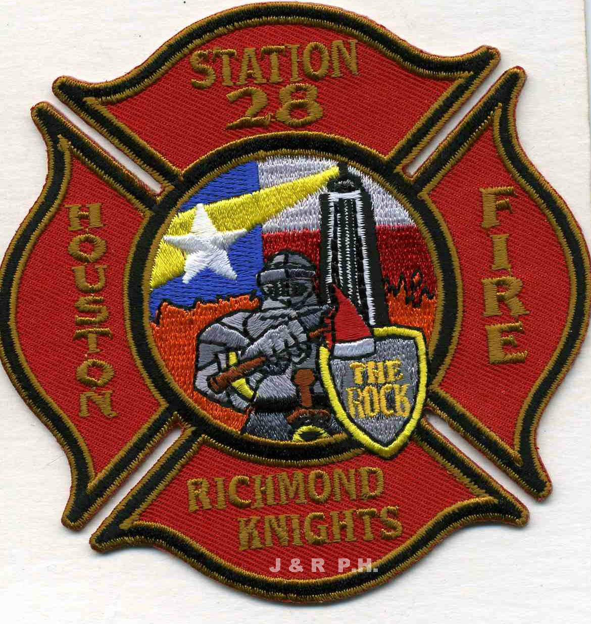 Houston  Station-28  The Rock - red old style", Texas (4" x 4" size) fire patch