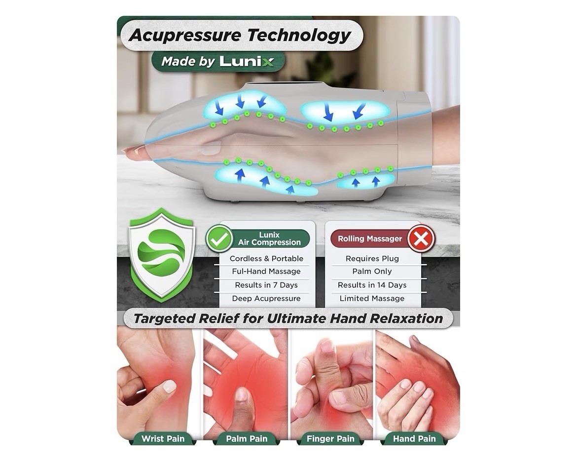 Lunix LX7 Electric Hand Massager with Compression & Touchscreen for Arthritis RD