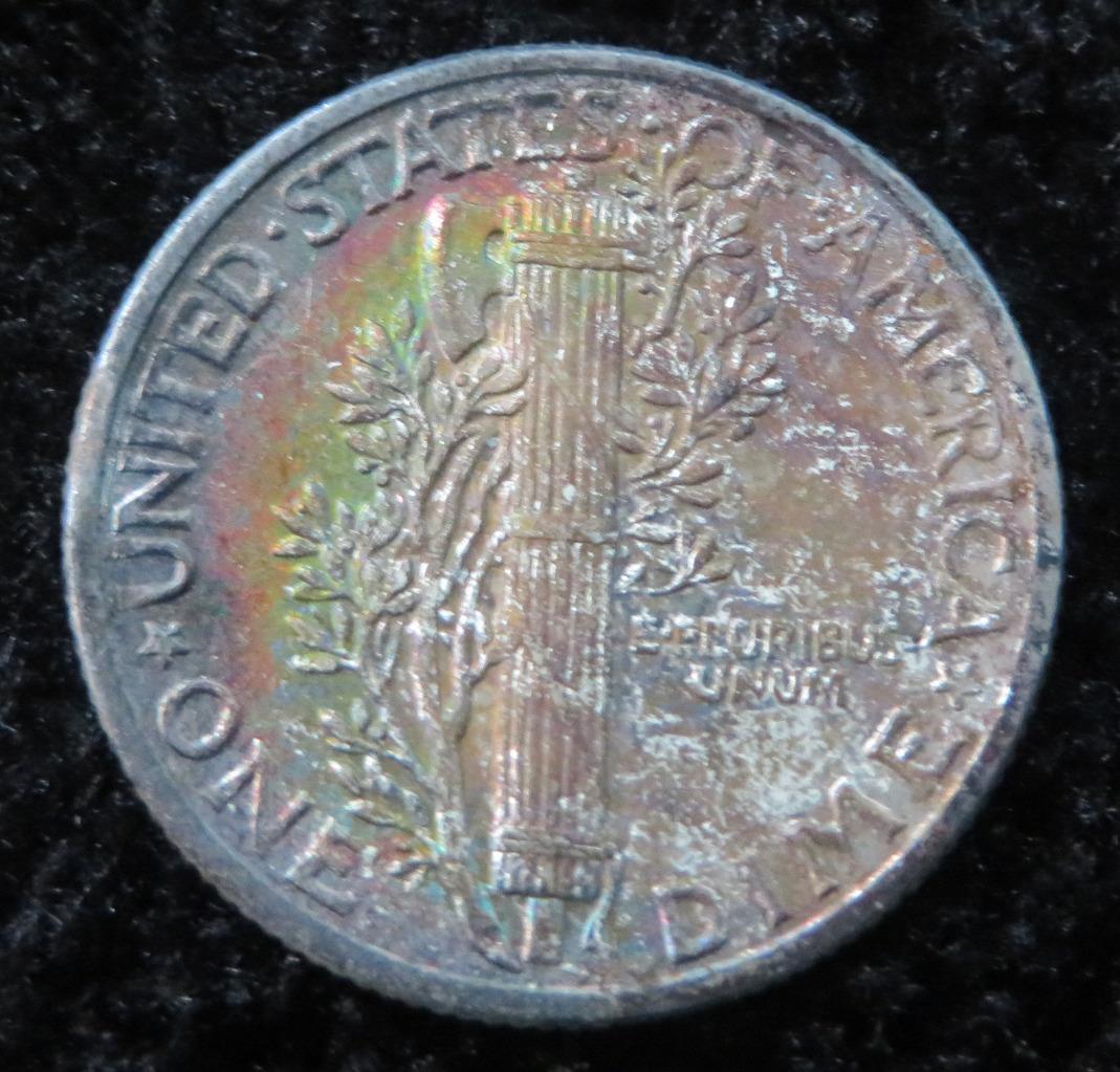 1943 Mercury Dime * Rainbow Toned * Better Grade * Nice Columns * 4090