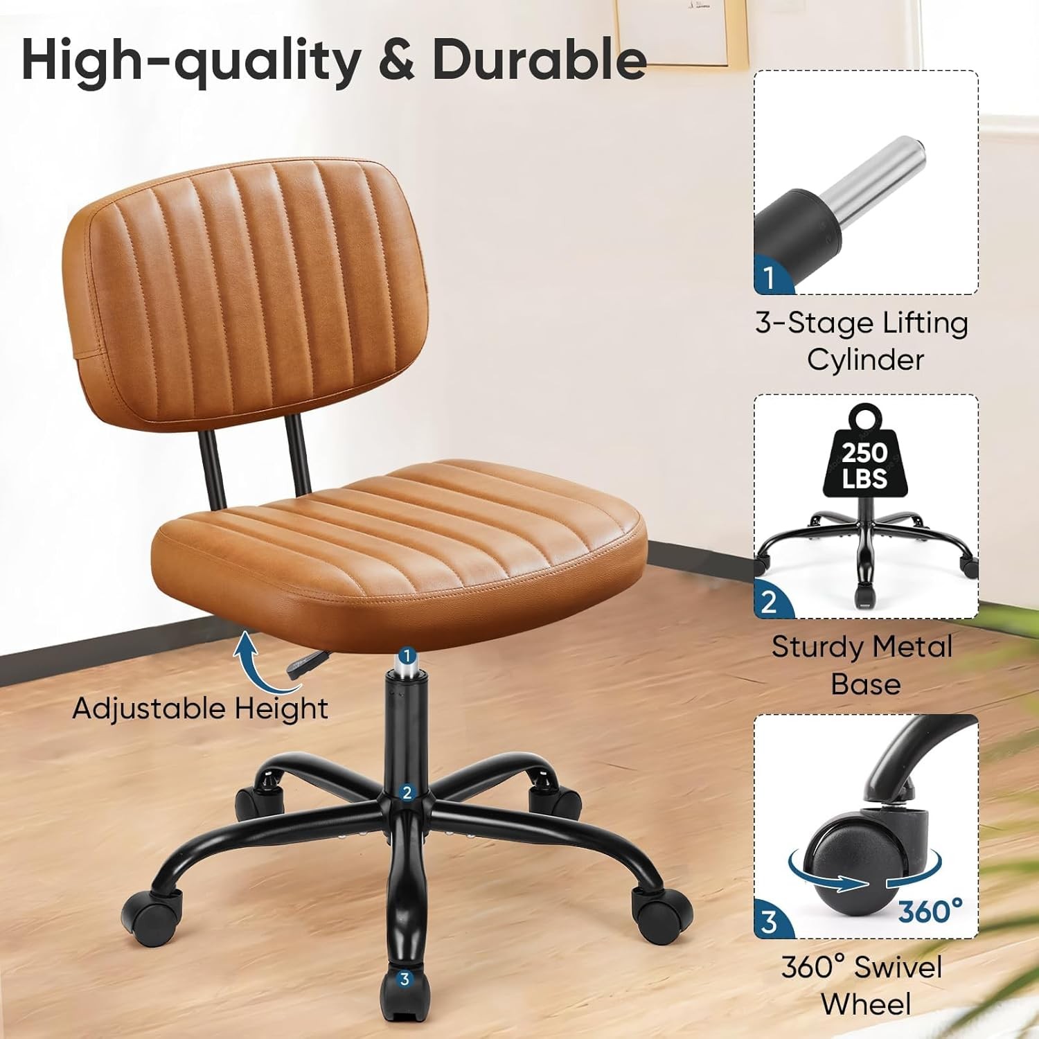 Armless Small Home Office Desk Chair Vanity Task Chair W/ Low Back Height
