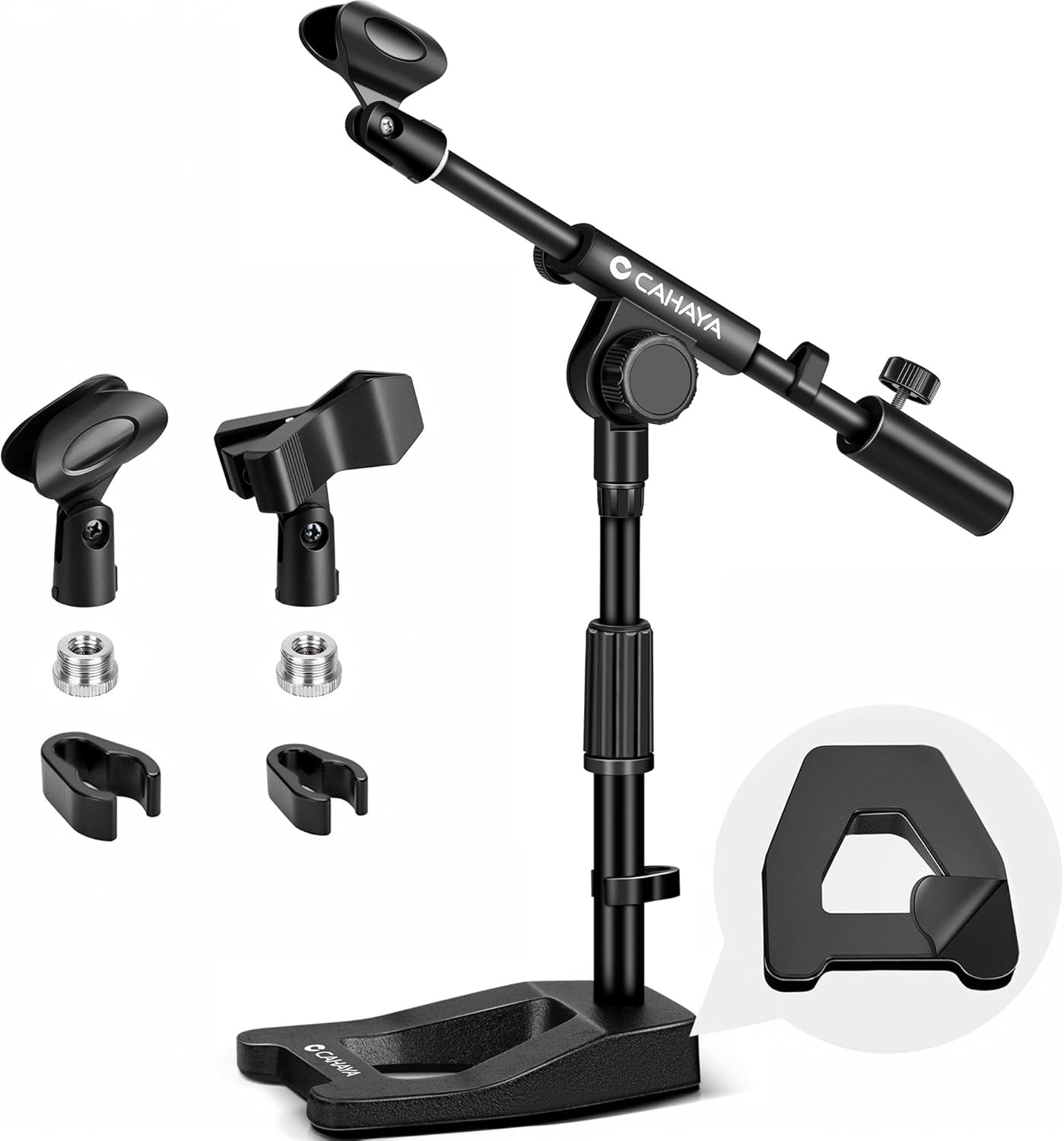 Mic Stand Desk Adjustable - Boom Arm Desktop Microphone Stand Metal Weighted Bas
