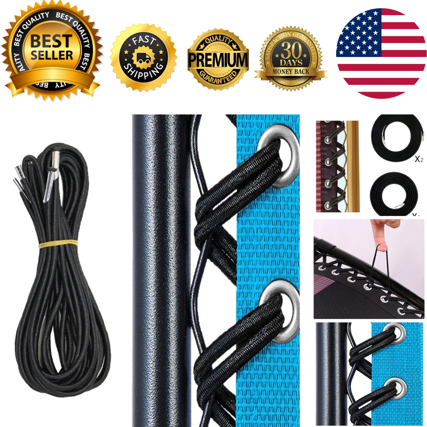 High-Quality Replacement Cord Set for Gravity Chairs - Includes 4 Elastic Cords
