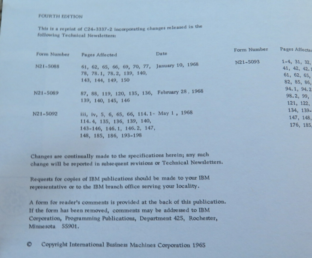 Vintage IBM System / 360 Operating System / RPG Language Dated 1968 / 1969