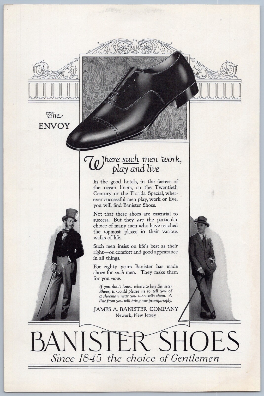 1925 Banister Shoes Vintage Ad Gentlemens Mens Footwear Envoy Fashion