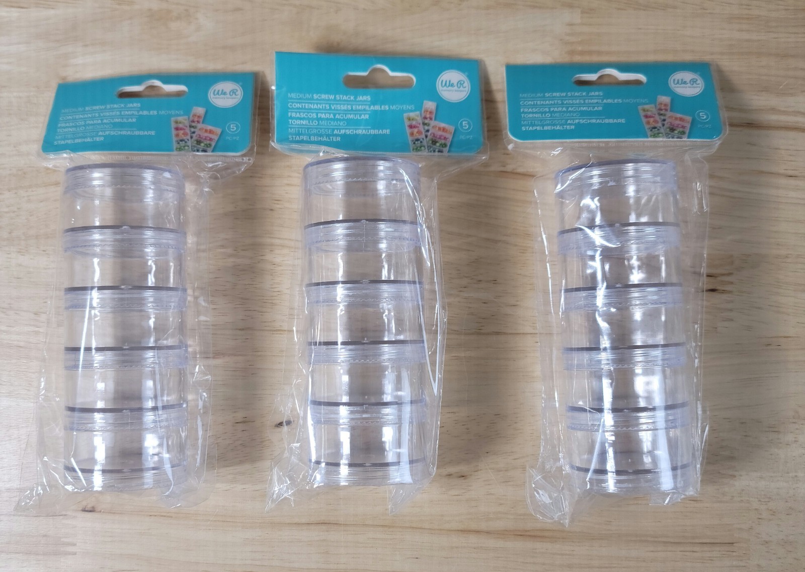 We R Memory Keepers MEDIUM SCREW STACK JARS Lot of 3 Plastic Jars