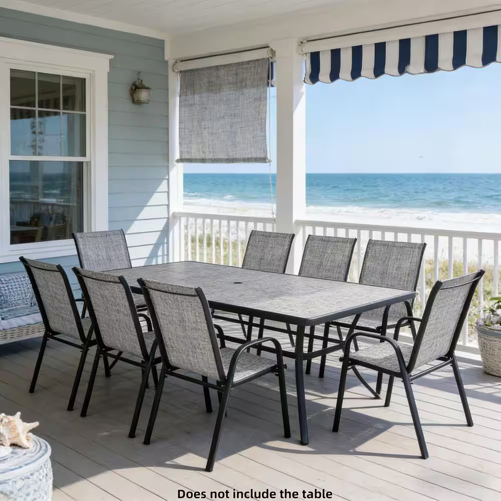 Metal Outdoor Dining Chairs Stackable Patio Camping Chair with Gray Breathable T