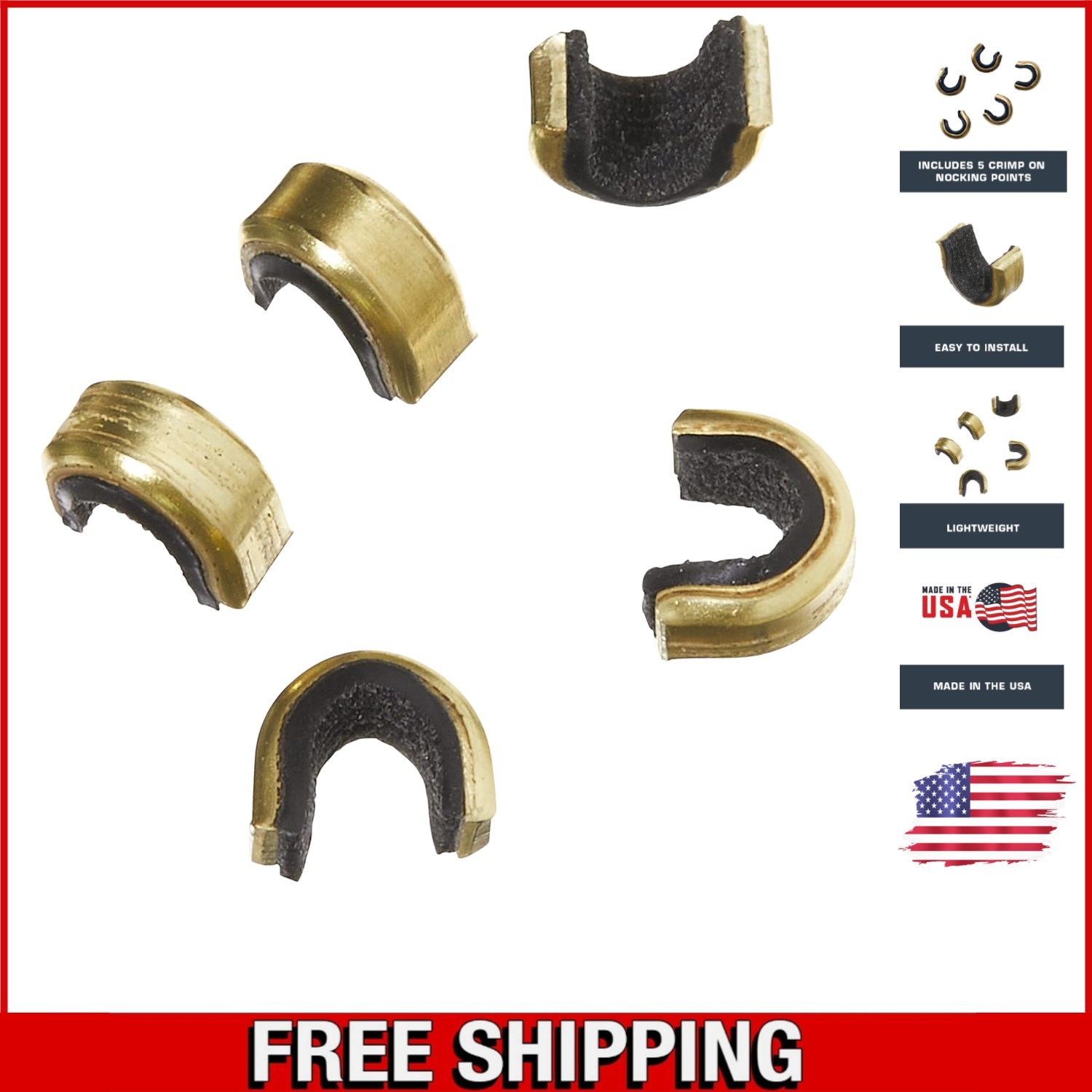 5-Pack Brass Bowstring Nock Set for Recurve & Compound Bows - Secure Performance