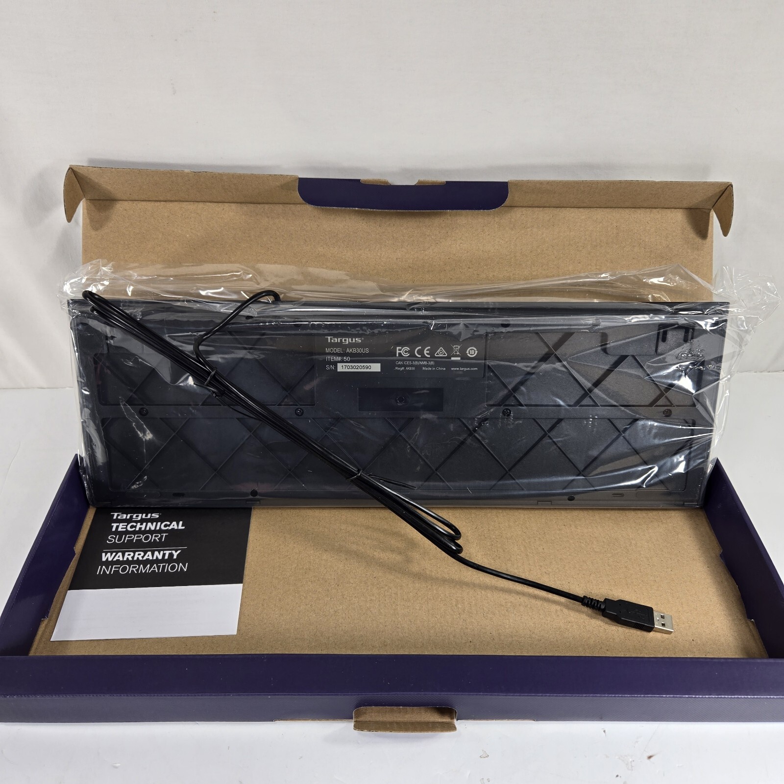Targus USB Corded Keyboard New in Open Box Black Never Used Plug & Play Windows