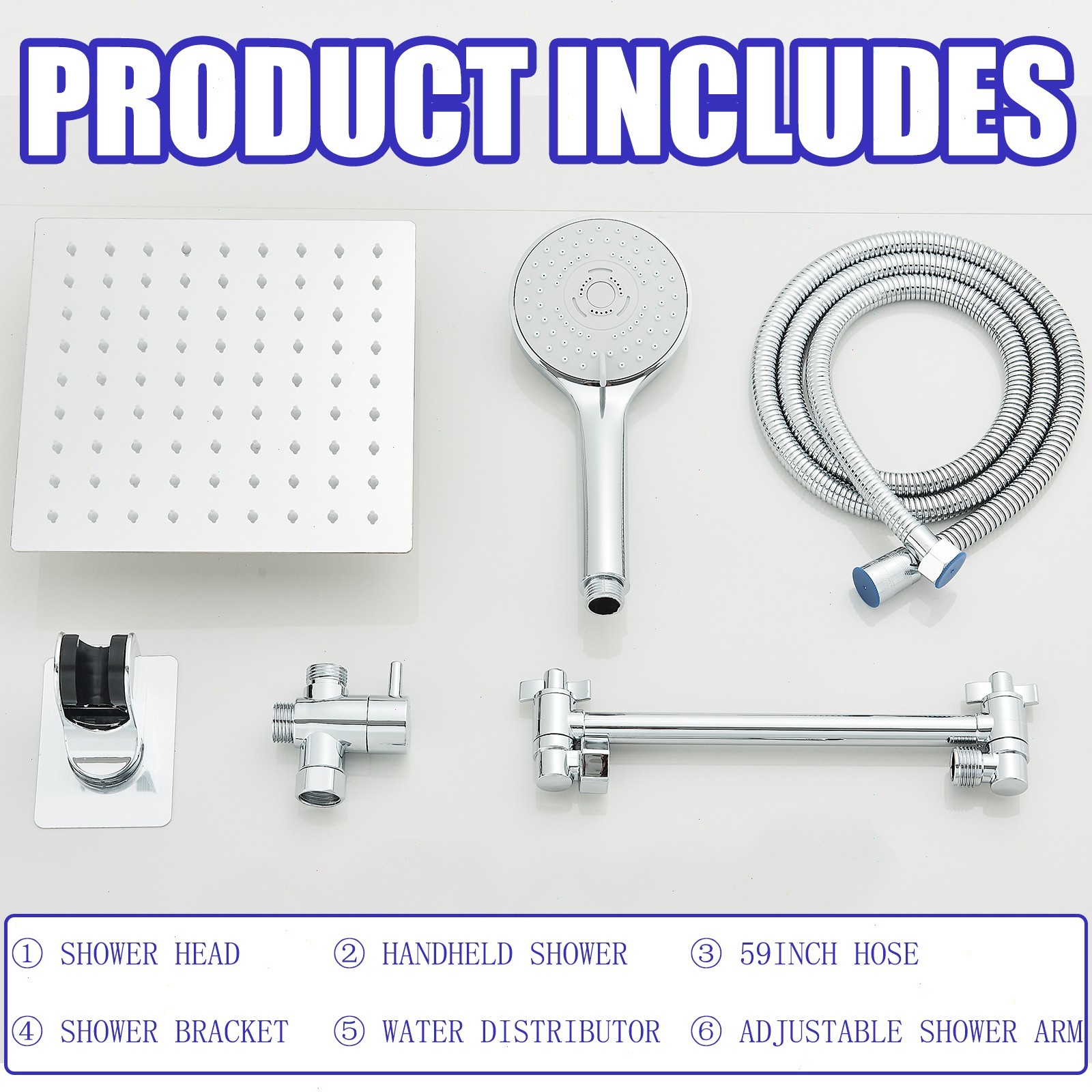 Chrome 8"Rain Shower Head with Handheld Spray Combo High Pressure Adjustable Arm