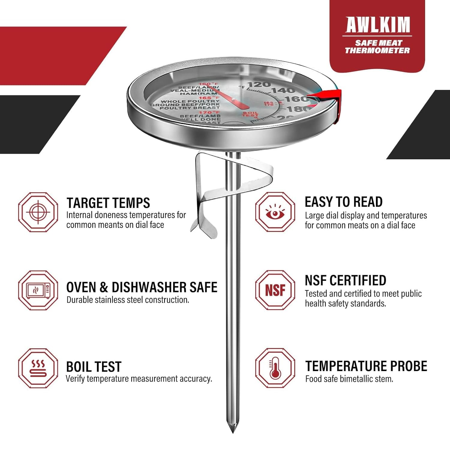 2 Pack Analog Meat Thermometer Oven Safe No Battery