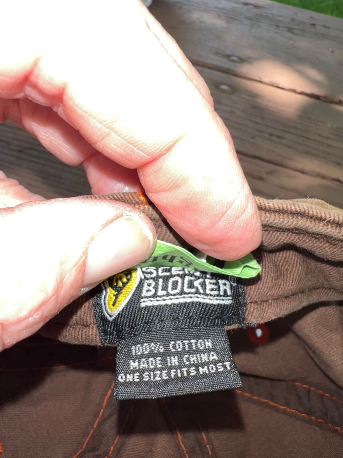 Scent Blocker Logo Patch Gold/Orange Hat Cap Strap Buckle Distressed Good Cond.