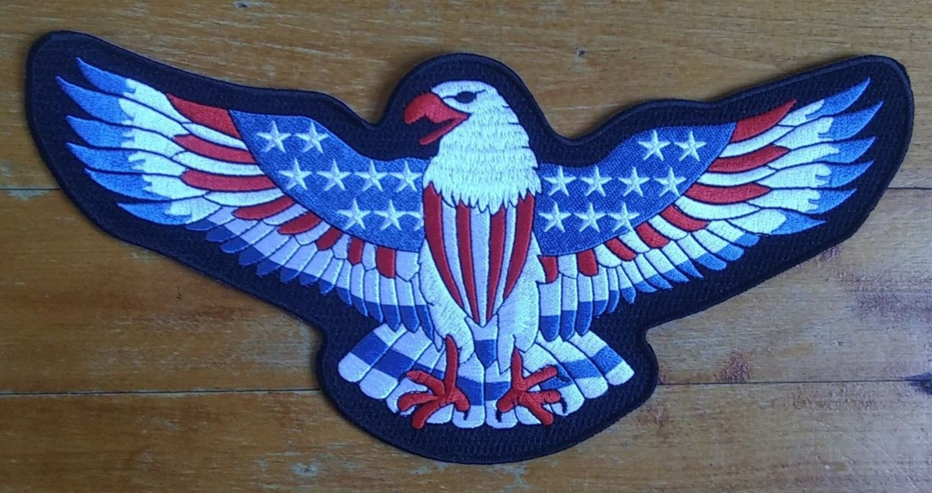 USA Flag American Eagle Flag LARGE Embroidered Jacket Vest Back PATCH