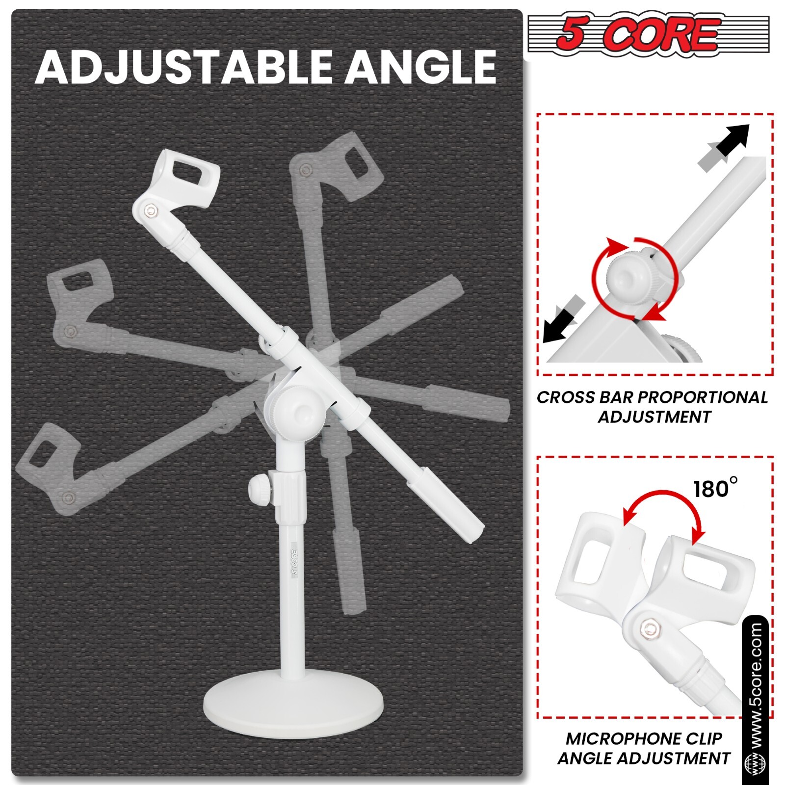 5Core Mic Stand Height Adjustable Short Desktop Stands w/ Telescopic Boom Arm