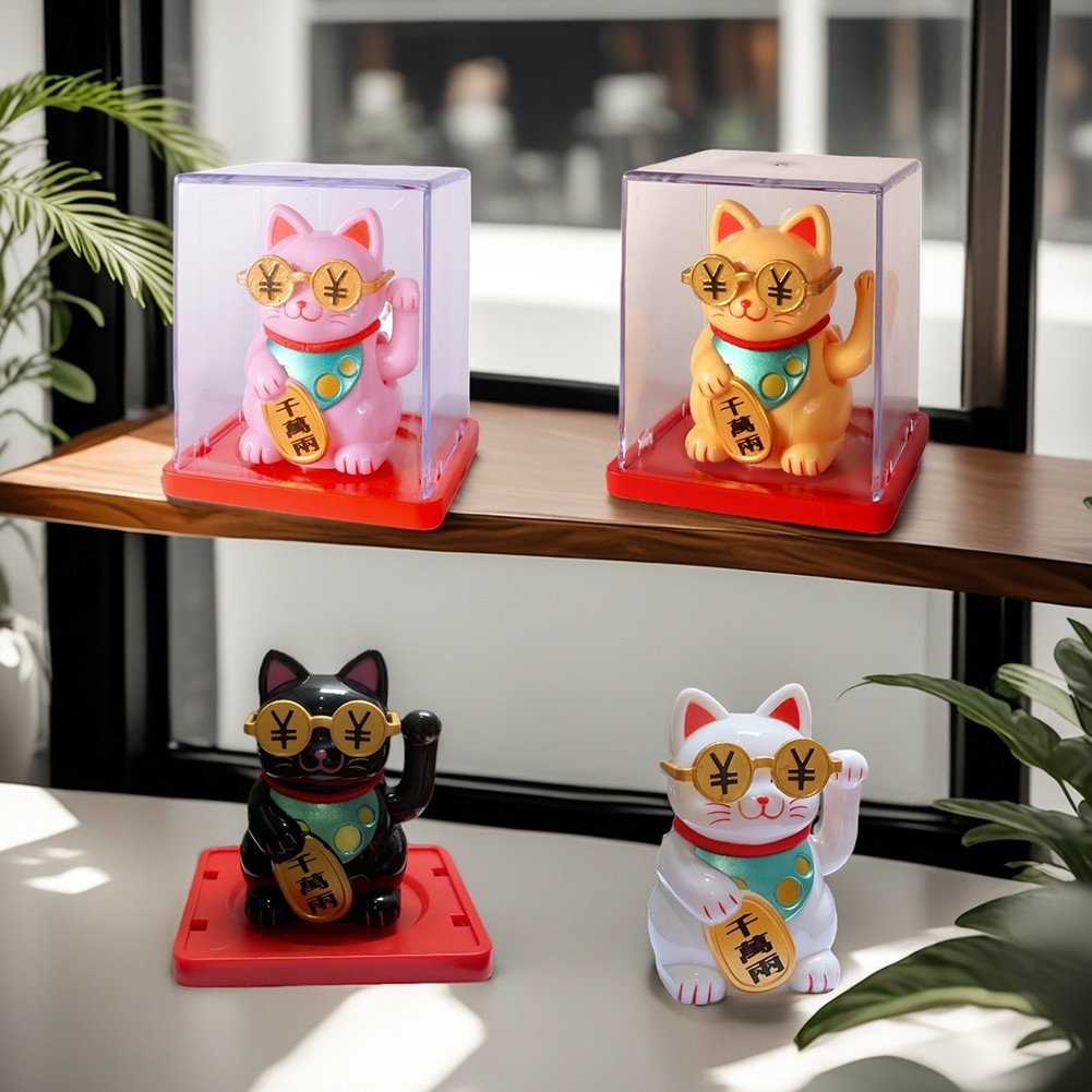2 inch Solar Waving Lucky Cat Figurine Plastic Desktop Car Decor 7 6 5.5cm