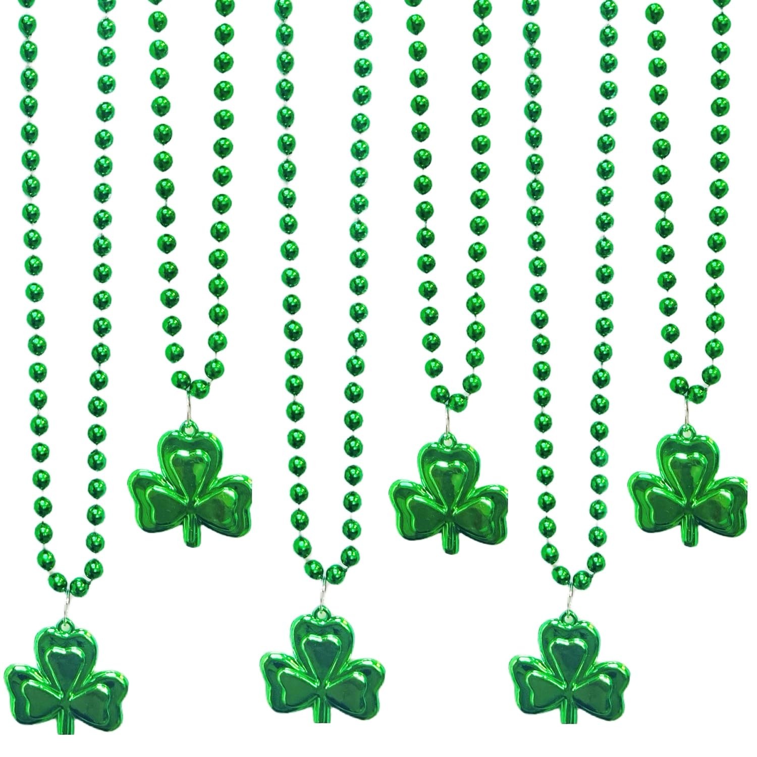 GIFTEXPRESS Charm Bead Necklaces - 12 Piece Green Party Green Shamrock Charm