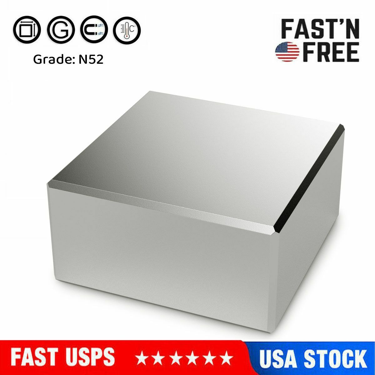 Large 1.5" N52 Grade Neodymium Super Strong Large Block 40x40x20mm Rare Earth US