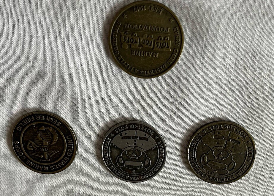 Set Of 4 Collectible US Marine Corp Toys For Tots Coins, Tokens