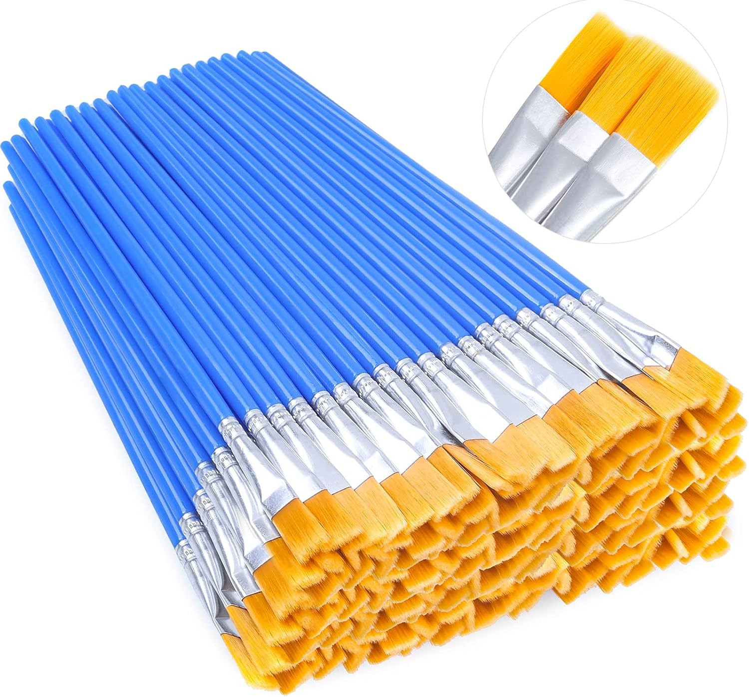 100Pcs Small Paint Brushes Bulk,  Flat Top Acrylic Classroom Brush for Kids