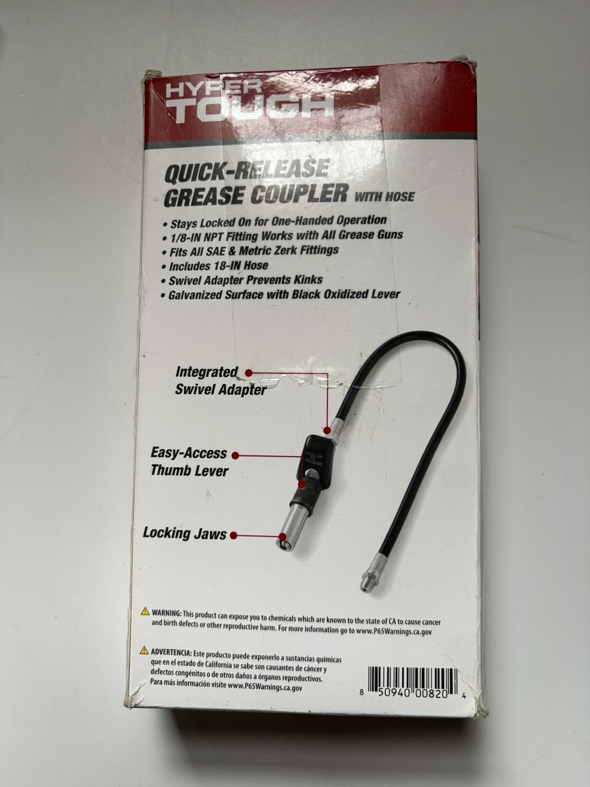 Hyper Tough Quick Release Grease Coupler With 18” Hose -OB